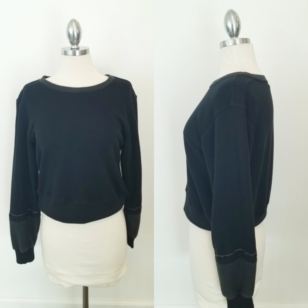 Splendid Black Long Sleeve Pullover Sweatshirt Ribbed Waistband Lounge Wear EUC - Picture 2 of 12